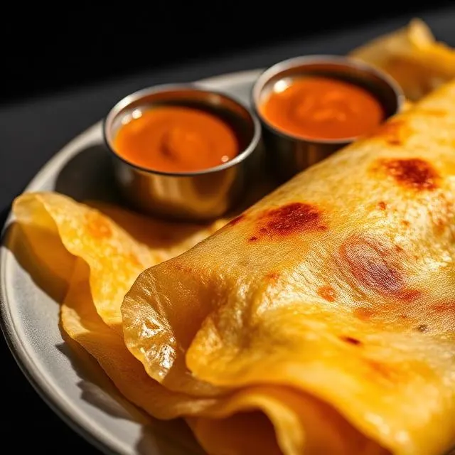 Crisp masala dosa served with chutney